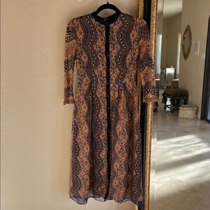 Toi et Moi Elegant Navy and Bronze Paisley Lace Midi Dress